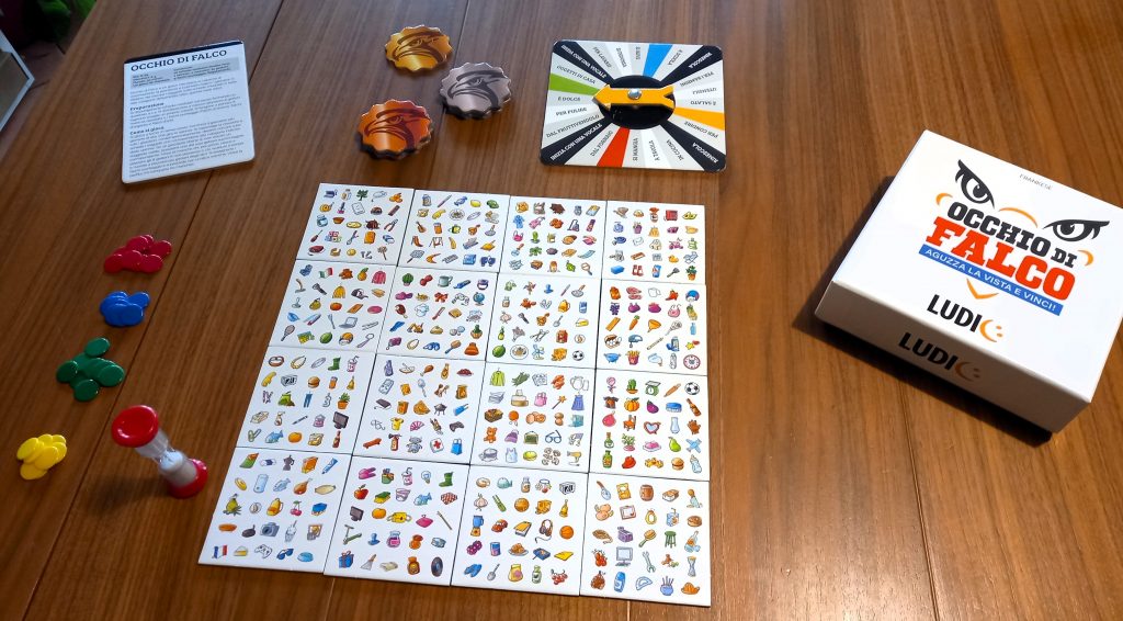 Componenti di gioco di Occhio di Falco e setup iniziale con la plancia 4x4